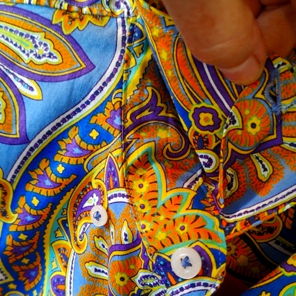 Alan Flusser Long Sleeve Casual Button Down Cotten Shirt Size Large Boho Retro - Picture 10 of 12